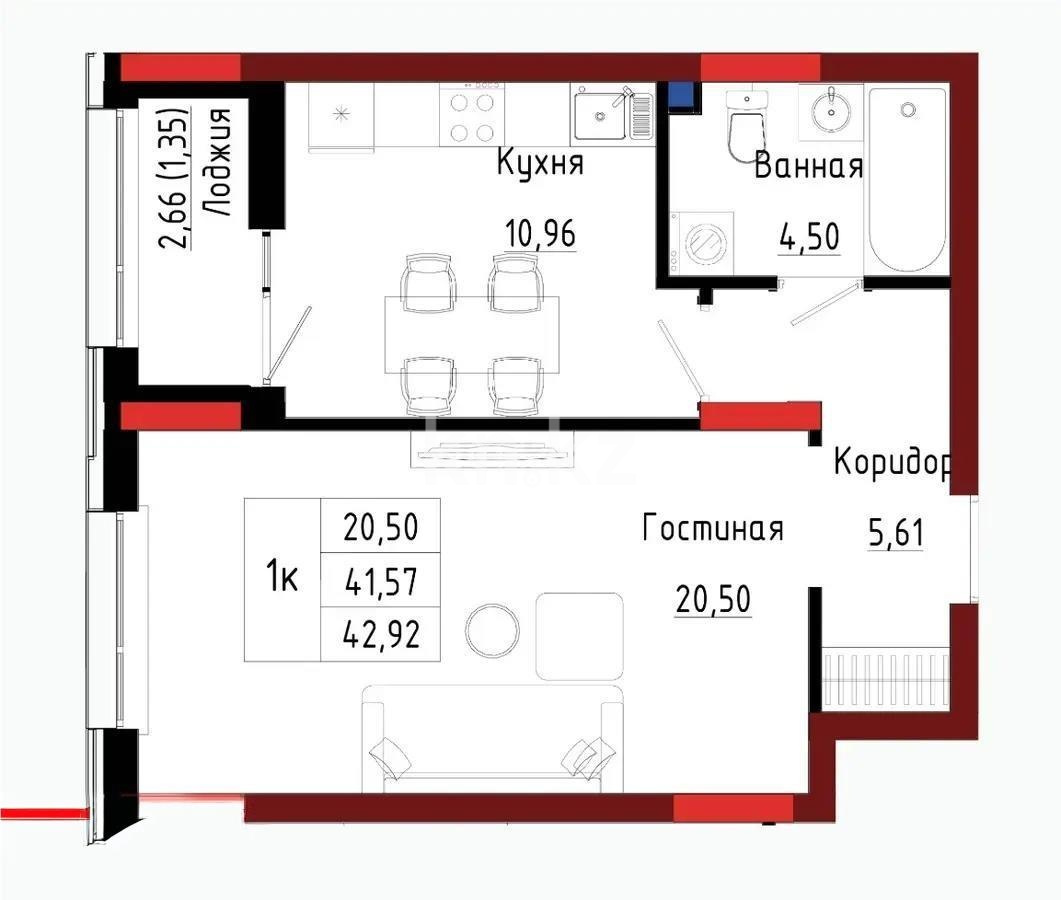 Продажа 1-комнатной квартиры, 43 м² в Астане