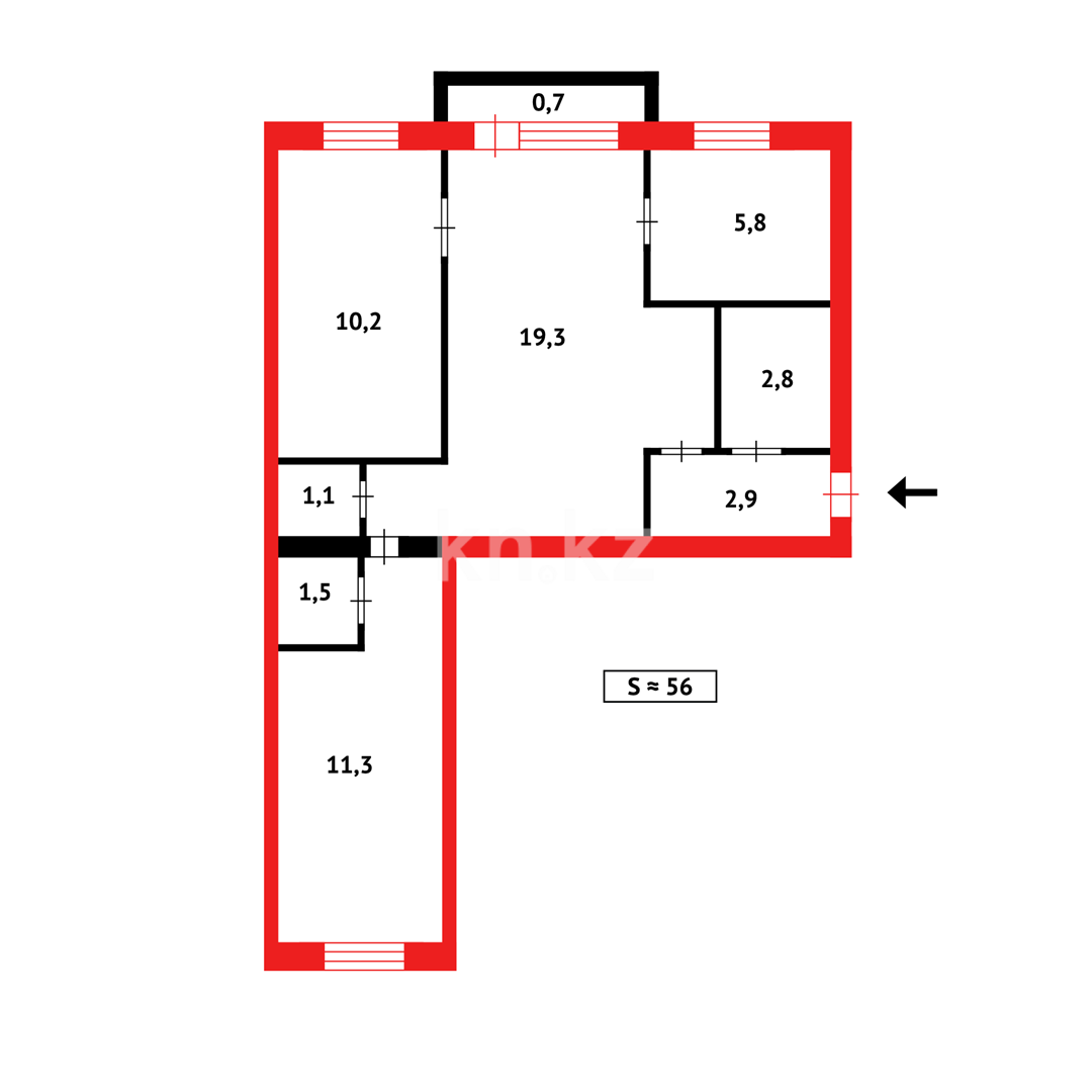 Продажа 3-комнатной квартиры, 55 м², мкр-н 12 в Караганде - фото 8