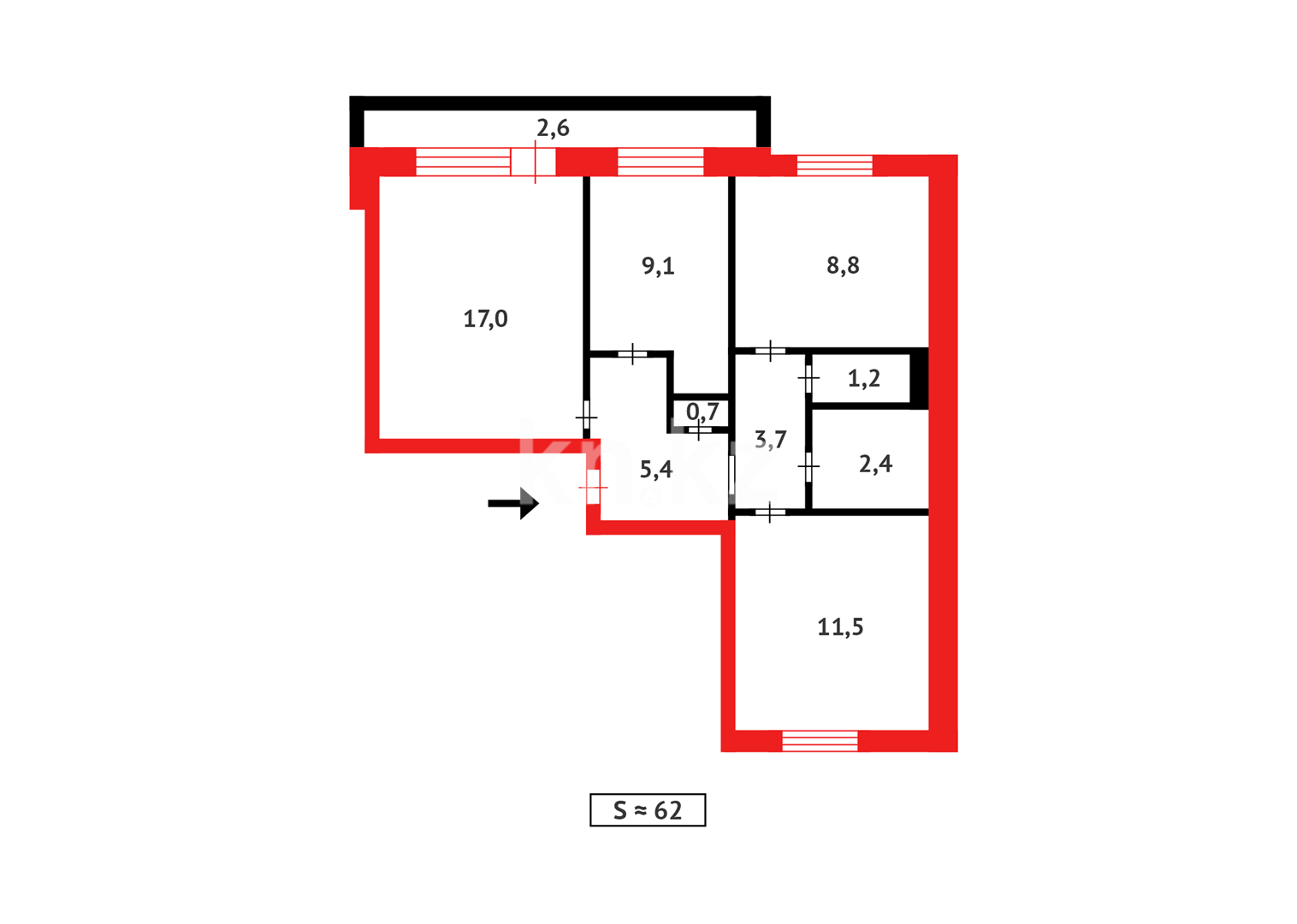 Продажа 3-комнатной квартиры, 62 м², мкр. Мамраева (Восток-5) в Караганде - фото 18