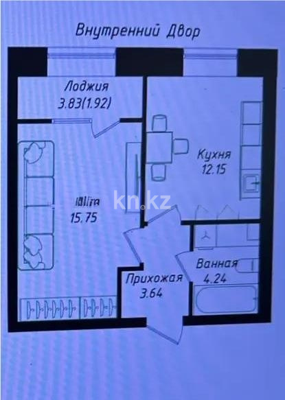 Продажа 2-комнатной квартиры, 38 м² в Астане