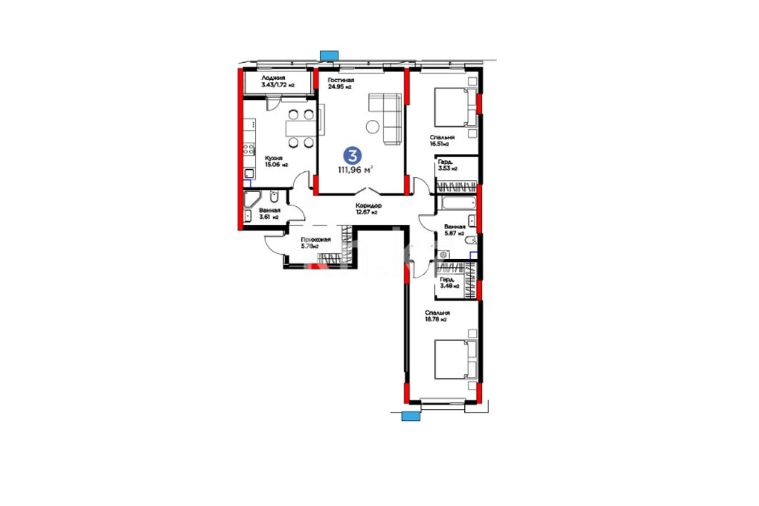 ЖК MoD. Urban, 3-комнатная, цена 72 809 827 ₸, 650 320 ₸&nbsp;/&nbsp;м²