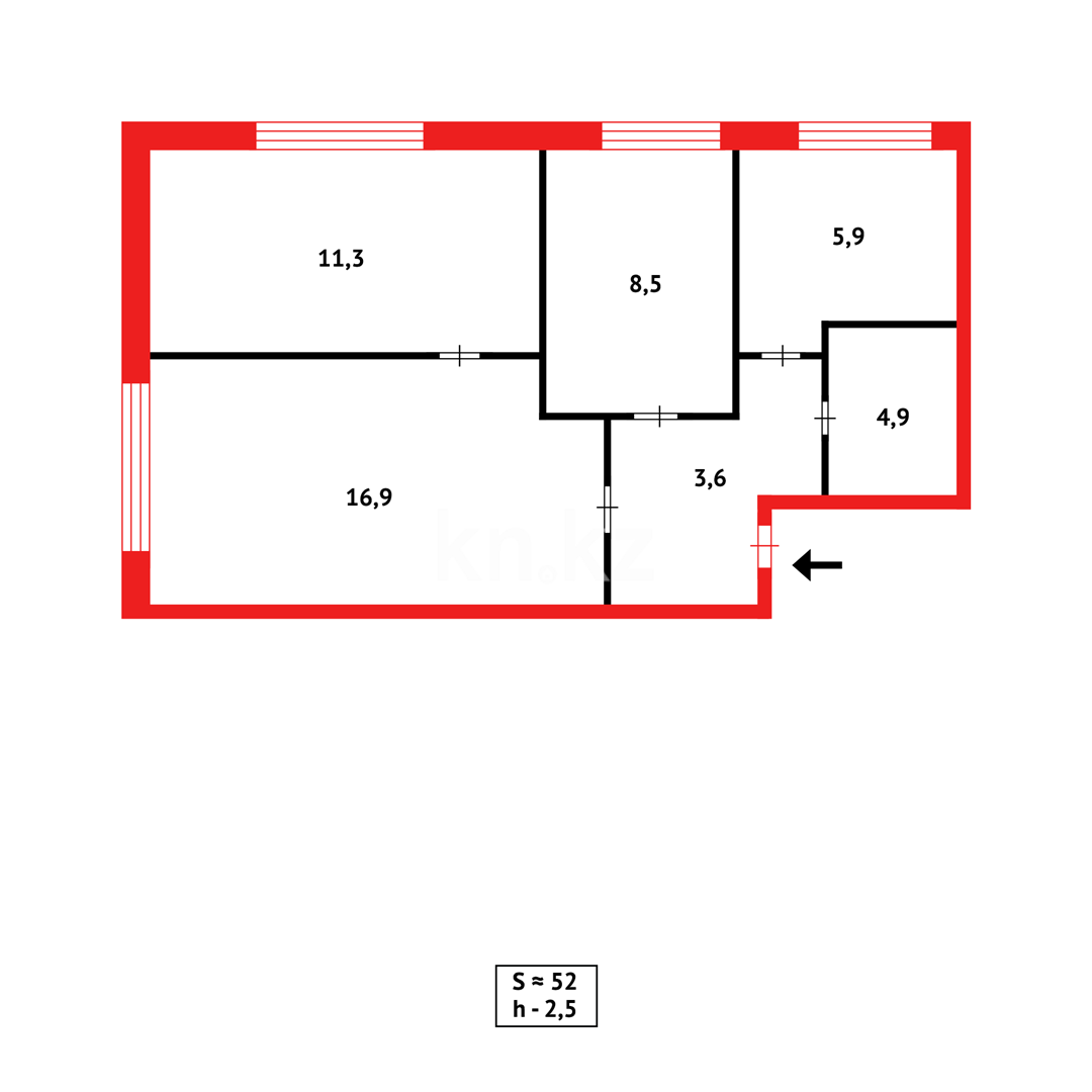 Продажа 3-комнатной квартиры, 52 м², мкр-н 13 в Караганде - фото 6