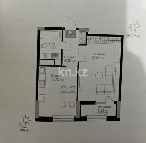 Продажа 1-комнатной квартиры, 44.7 м² в Астане - фото 4