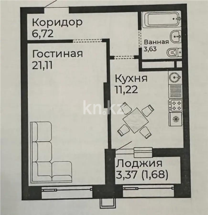 Продажа 1-комнатной квартиры, 44.36 м², ул. Райымбек батыра, дом  2 стр в Астане