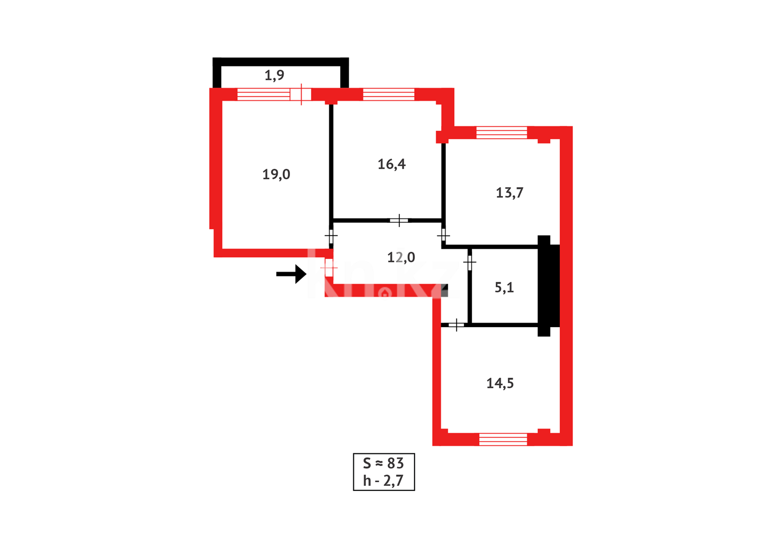 Продажа 3-комнатной квартиры, 82 м², ул. Сарыарка, дом  19 в Караганде - фото 8