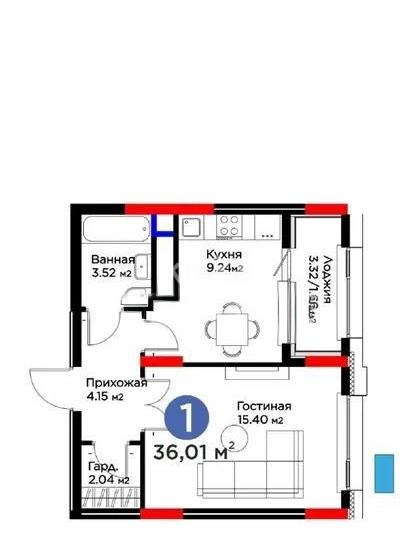 Продажа 1-комнатной квартиры, 36.1 м², пр. Туран, дом  57/5 стр в Астане - фото 3