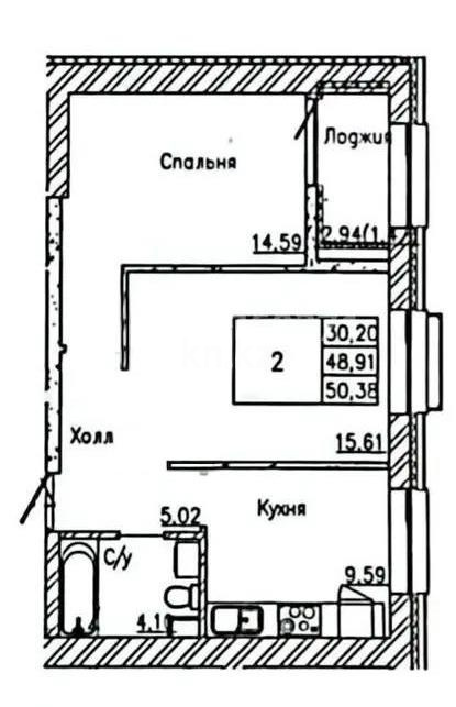 Продажа 2-комнатной квартиры, 50.38 м² в Астане