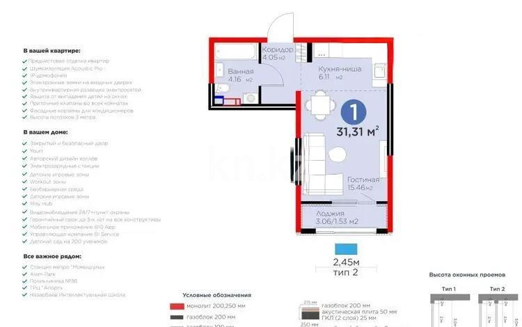 Продажа 1-комнатной квартиры, 31.31 м² в Алматы