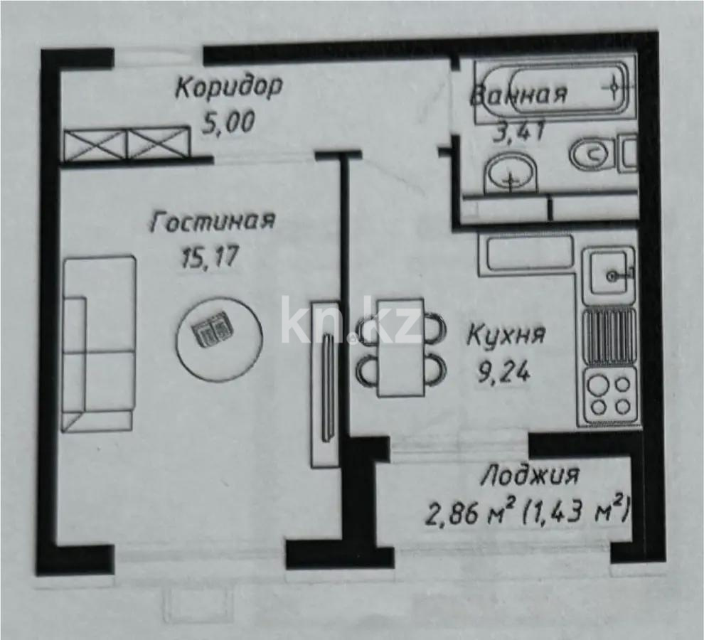 Продажа 1-комнатной квартиры, 34.25 м² в Астане