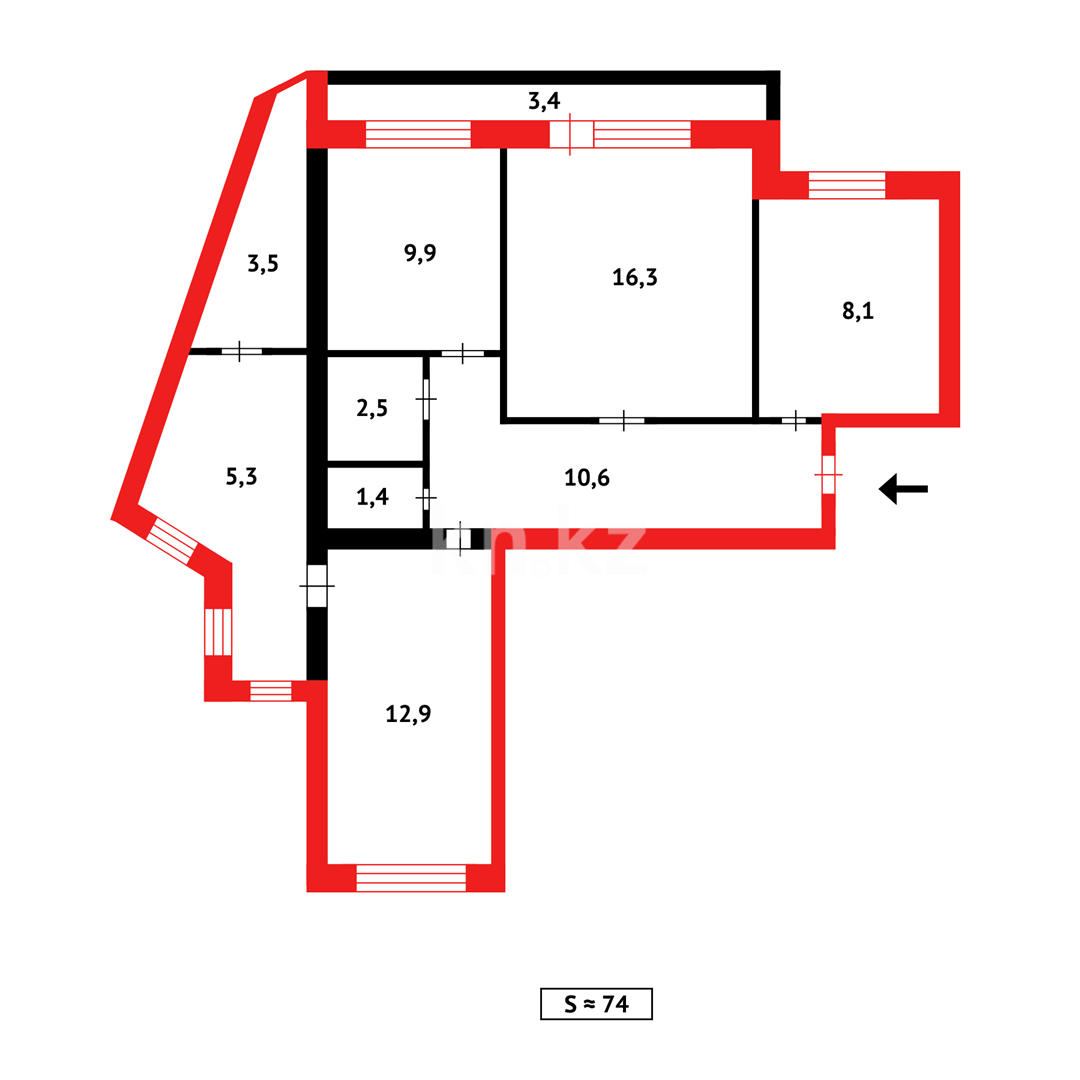 Продажа 3-комнатной квартиры, 73 м² в Караганде - фото 13