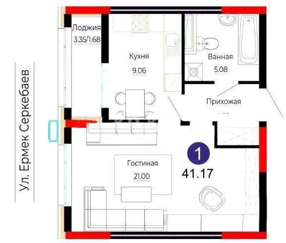 Продажа 1-комнатной квартиры, 41.17 м² в Астане - фото 4
