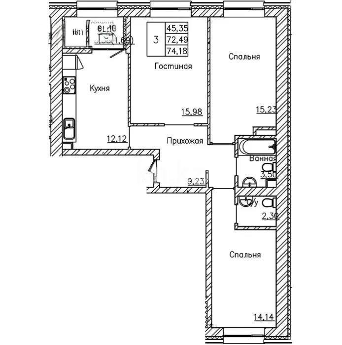 Продажа 3-комнатной квартиры, 74 м² в Астане