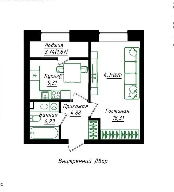 Продажа 1-комнатной квартиры, 38.6 м² в Астане