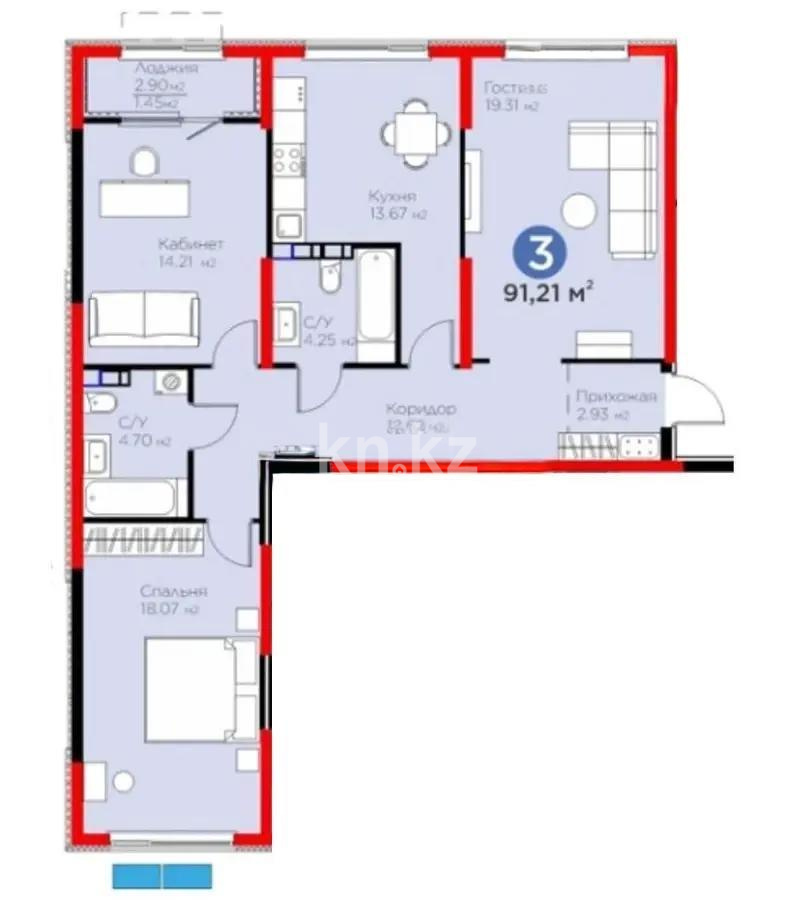 Продажа 3-комнатной квартиры, 91.21 м² в Алматы - фото 5