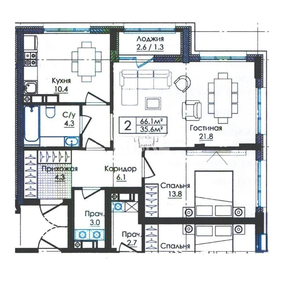 Продажа 2-комнатной квартиры, 67 м² в Астане