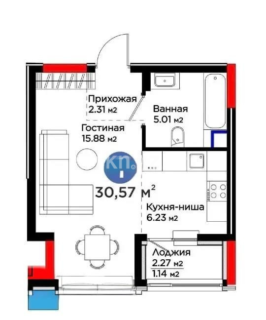 Продажа 1-комнатной квартиры, 30.57 м² в Астане
