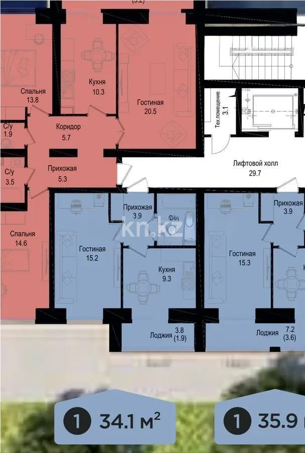 Продажа 1-комнатной квартиры, 34.1 м² в Астане