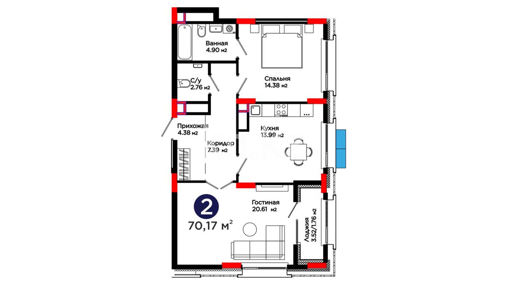 ЖК Auez Park, 2-комнатная, цена 52 908 180 ₸, 754 000 ₸&nbsp;/&nbsp;м²