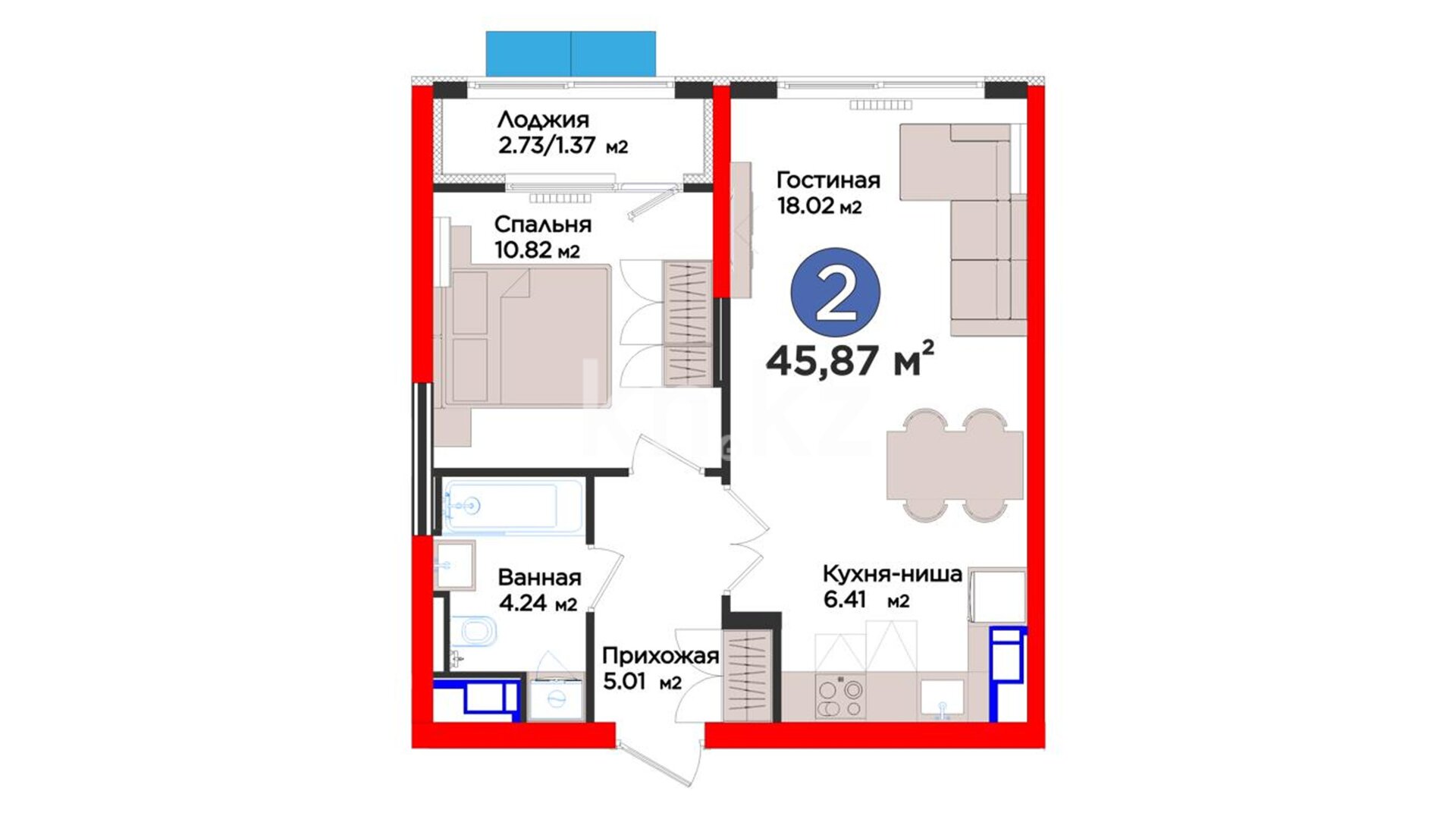 ЖК Dastur, 2-комнатная, цена 32 407 155 ₸, 706 500 ₸&nbsp;/&nbsp;м²