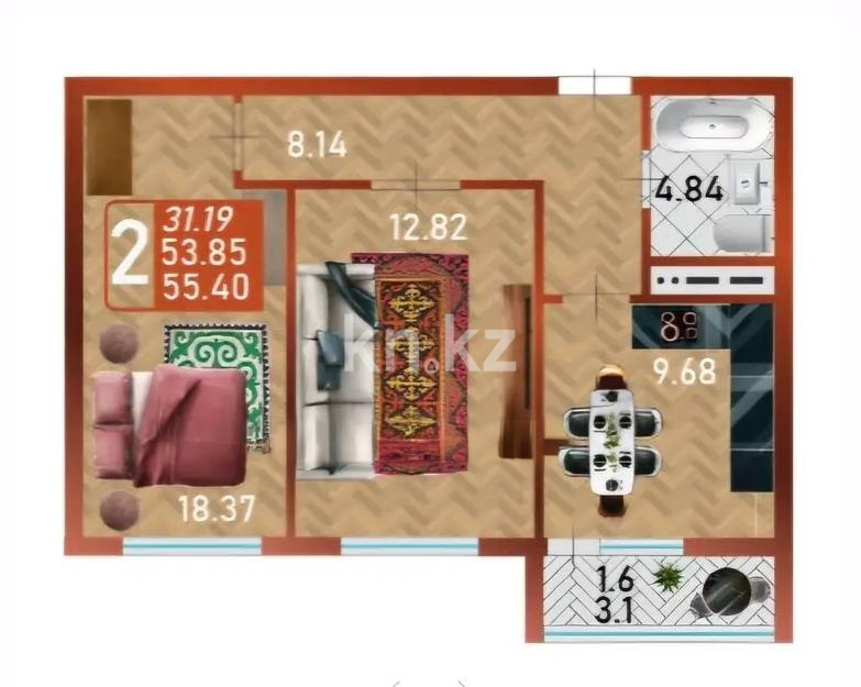 Продажа 3-комнатной квартиры, 55.4 м² в Астане
