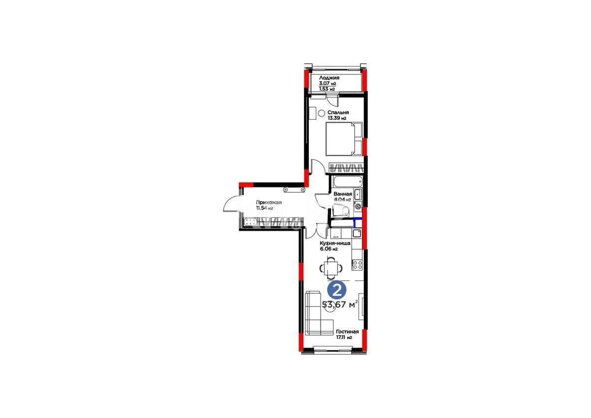 Продажа 2-комнатной квартиры, 54 м² в Астане