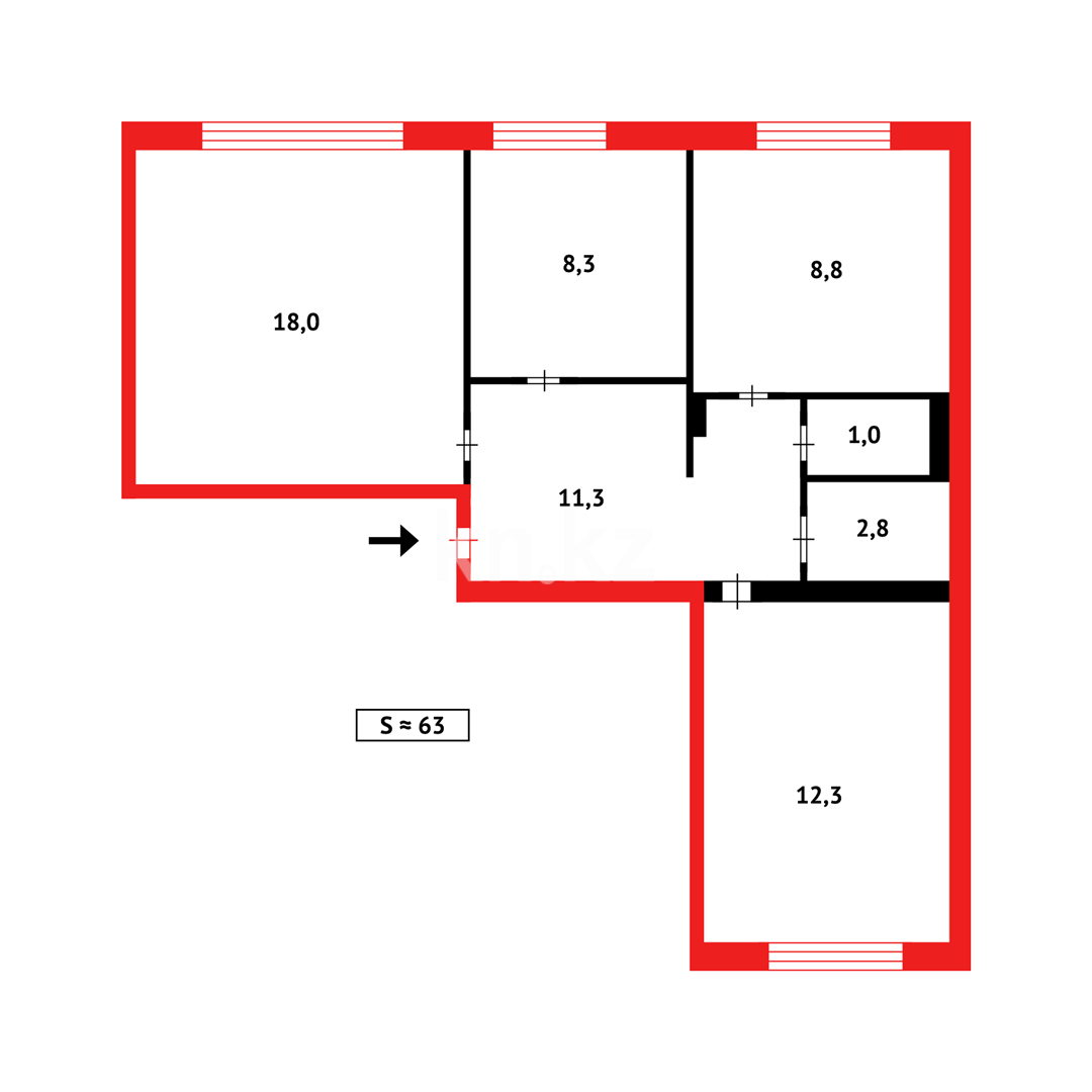 Продажа 3-комнатной квартиры, 62 м², мкр. Голубые Пруды в Караганде - фото 14