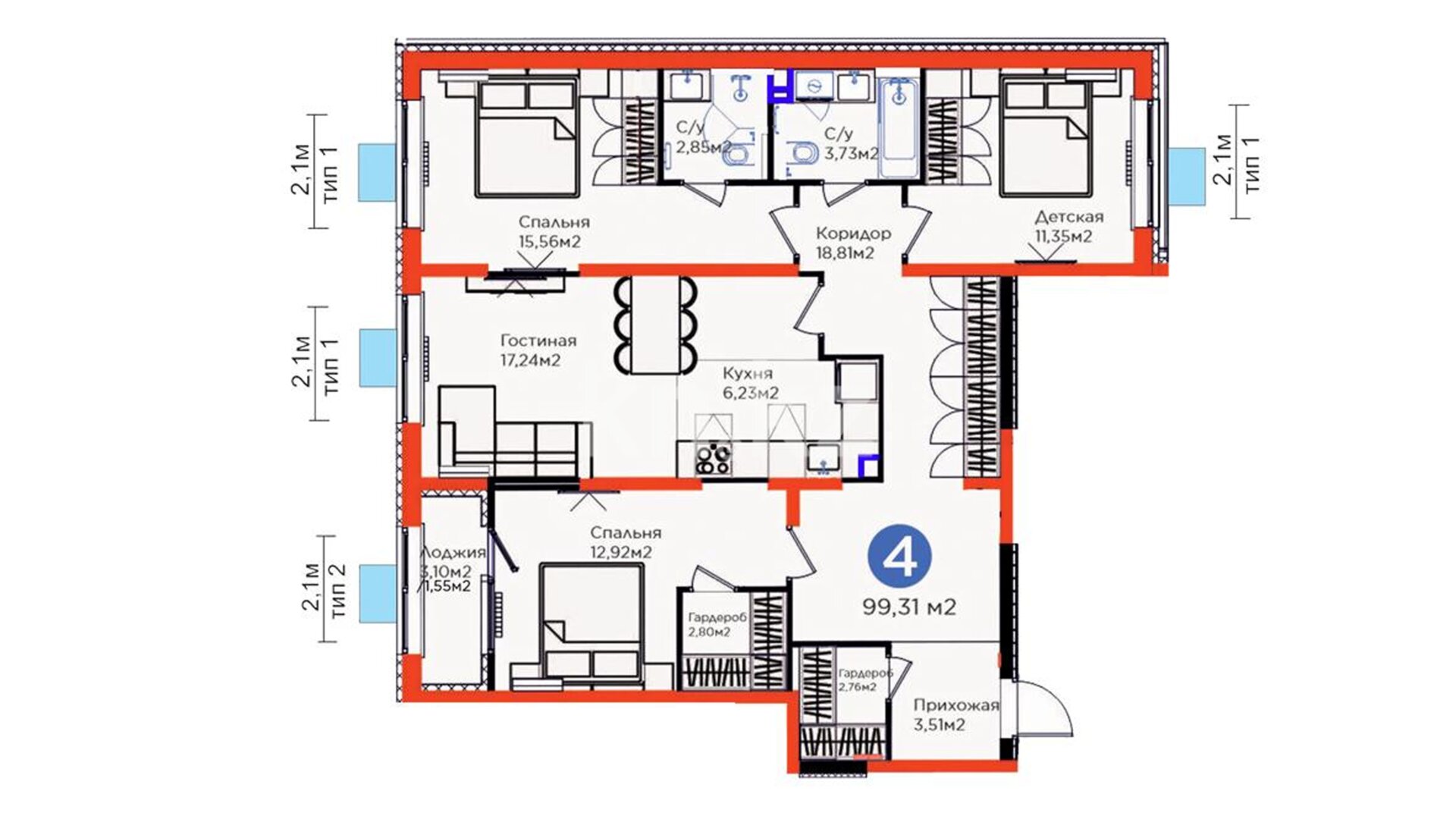 ЖК Dream City. Eco, 4-комнатная, цена 49 639 110 ₸, 499 840 ₸&nbsp;/&nbsp;м²