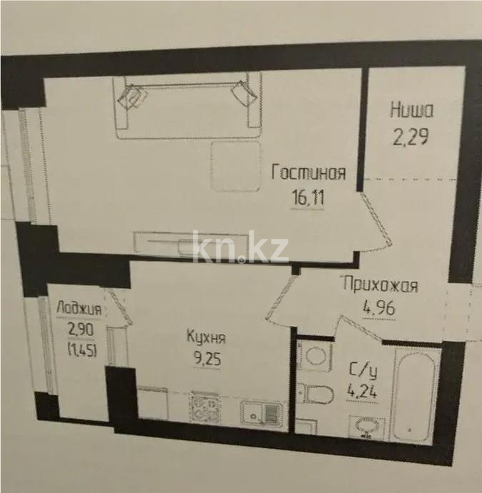 Продажа 1-комнатной квартиры, 38 м² в Астане