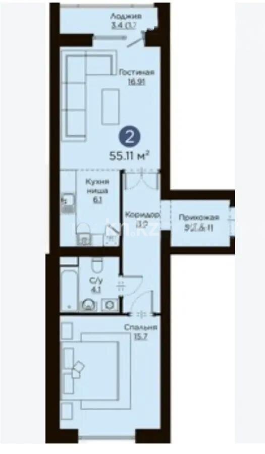 Продажа 2-комнатной квартиры, 55 м² в Астане
