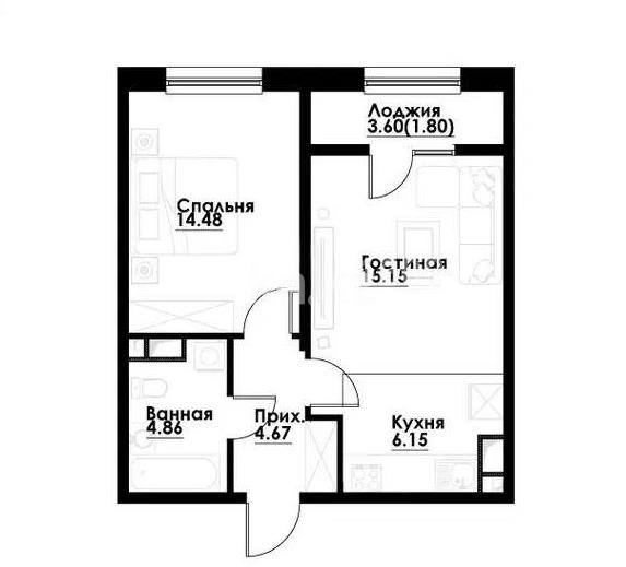 Продажа 2-комнатной квартиры, 47.11 м² в Алматы