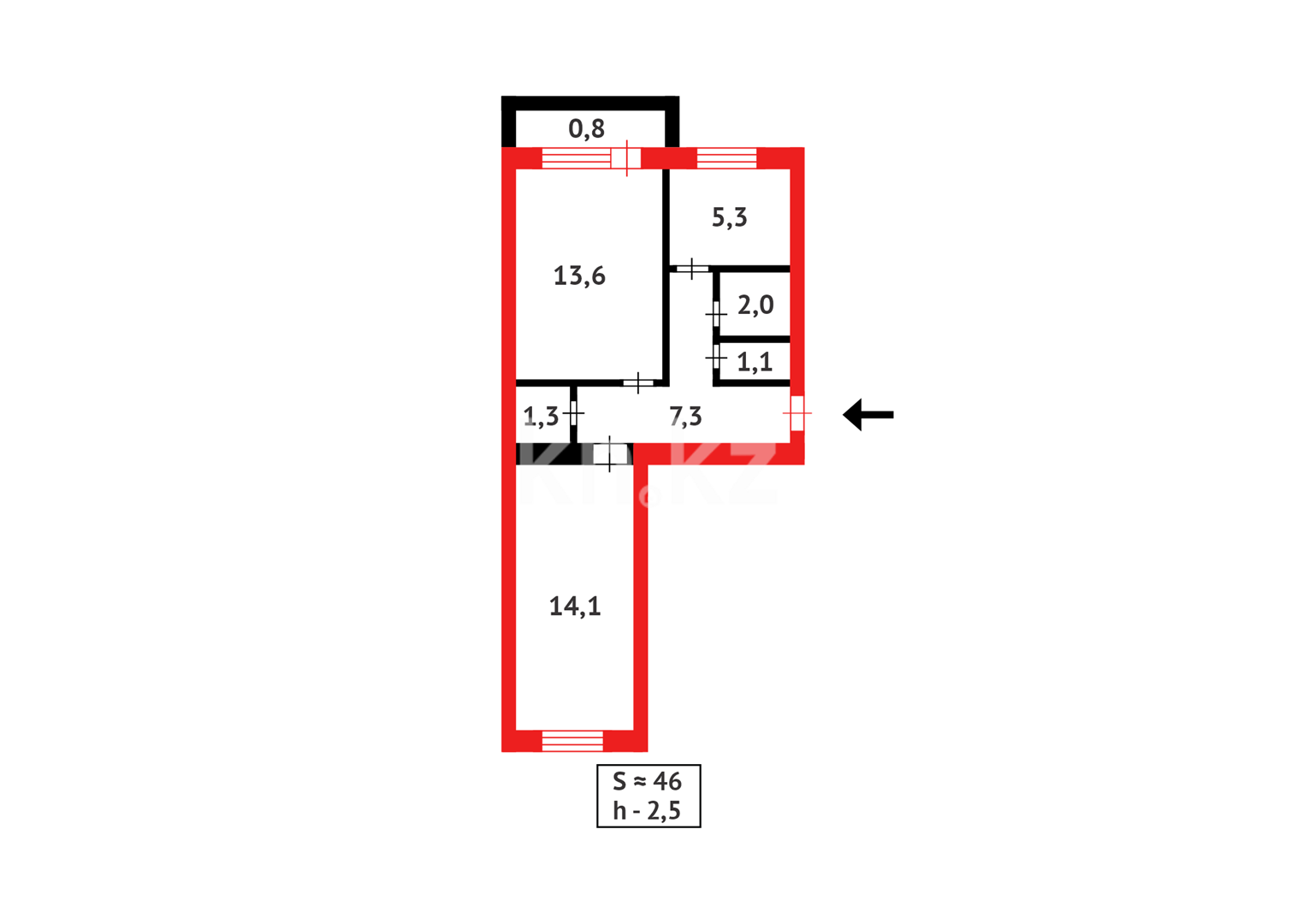 Продажа 2-комнатной квартиры, 45 м² в Темиртау - фото 14