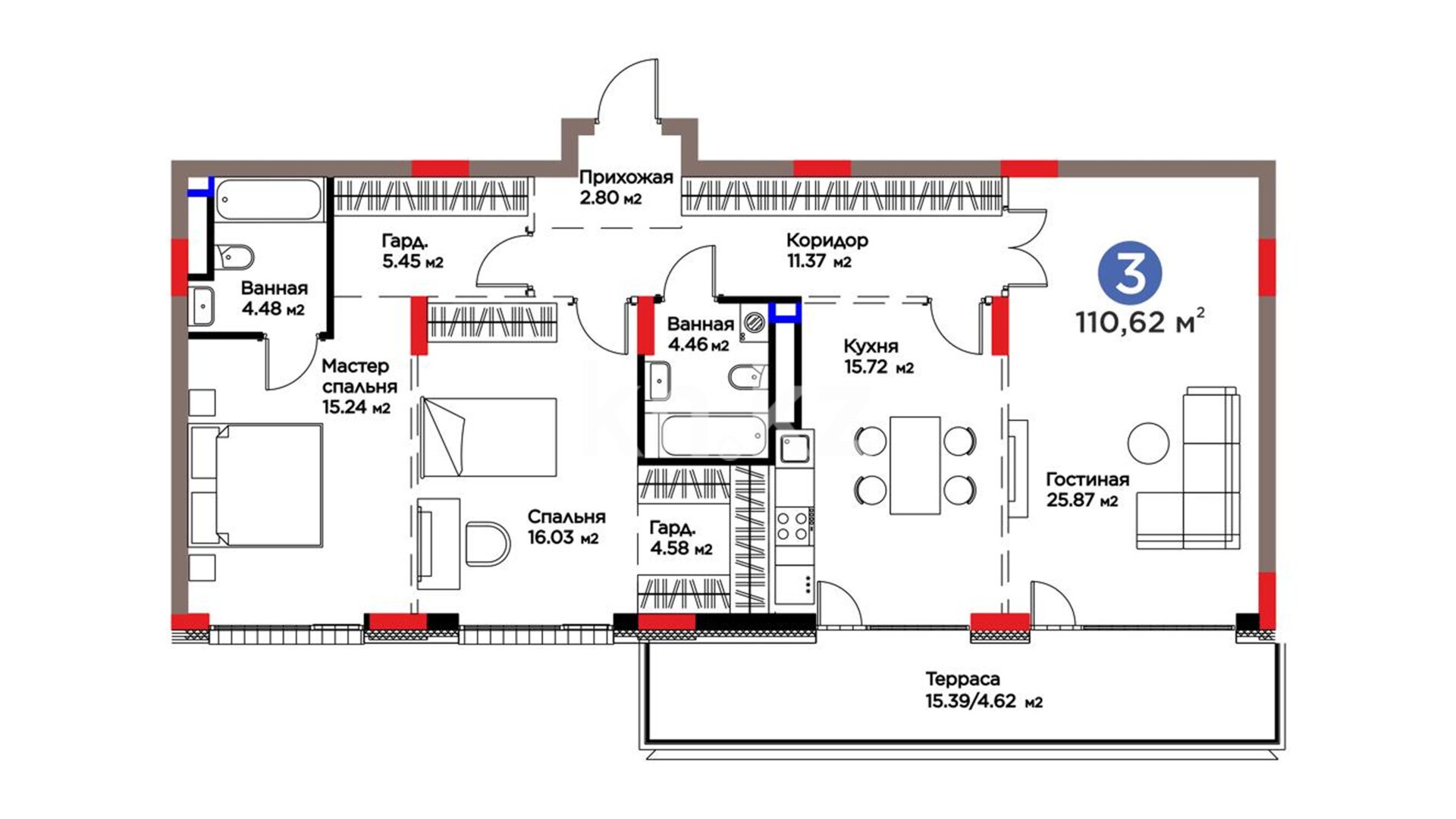 ЖК Family Gardens, 3-комнатная, цена 132 301 520 ₸, 1 196 000 ₸&nbsp;/&nbsp;м²