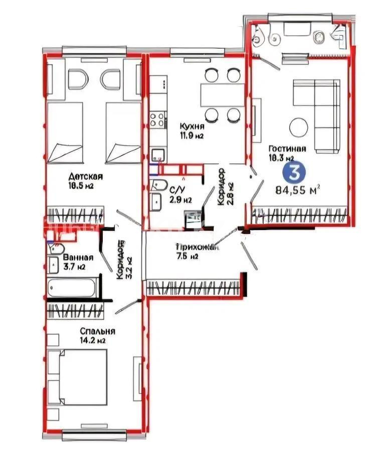 Продажа 3-комнатной квартиры, 85 м², ул. Е-509, дом  9 в Астане - фото 3