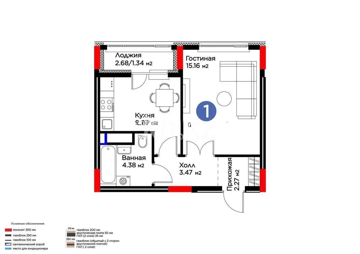 Продажа 1-комнатной квартиры, 36.55 м² в Астане