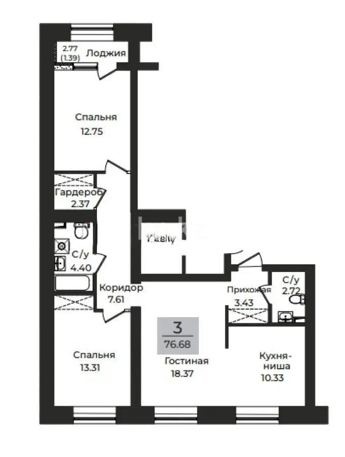 Продажа 3-комнатной квартиры, 77 м² в Астане