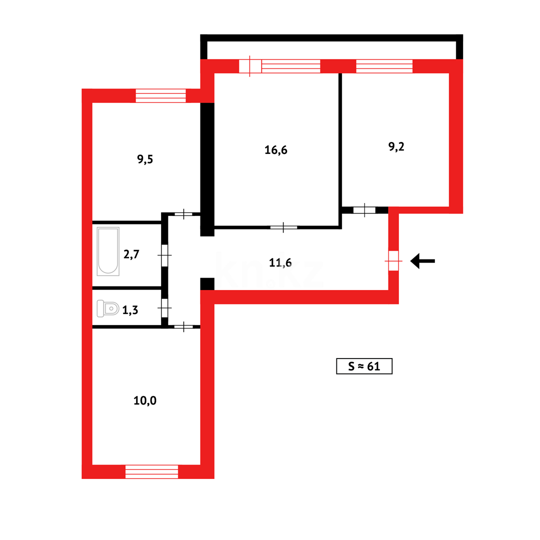 Продажа 3-комнатной квартиры, 61 м² в Караганде - фото 10