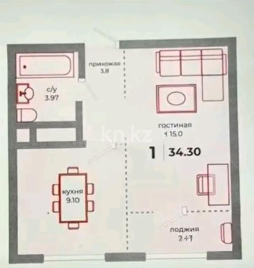 Продажа 1-комнатной квартиры, 34 м² в Астане - фото 2