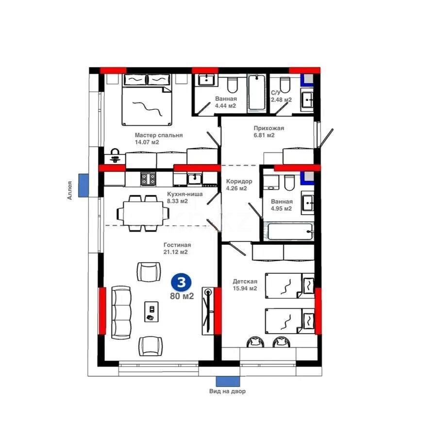 Продажа 3-комнатной квартиры, 80 м² в Астане