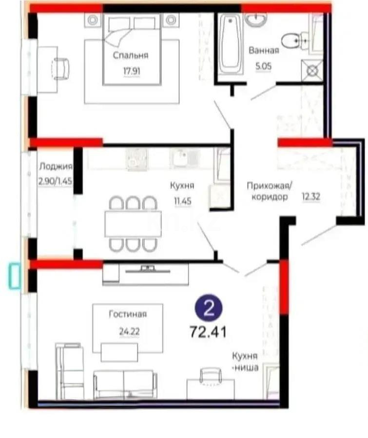 Продажа 2-комнатной квартиры, 72.41 м² в Астане - фото 2
