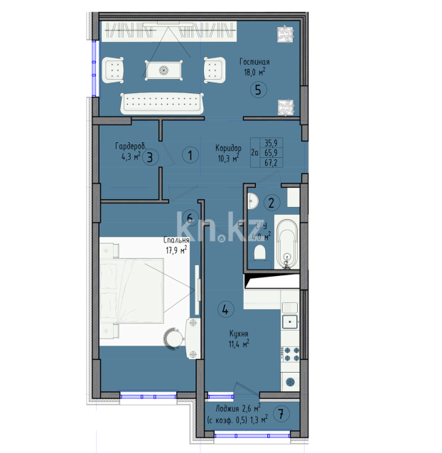 Продажа 2-комнатной квартиры, 67.2 м², ул. Култегин, дом  16 в Астане