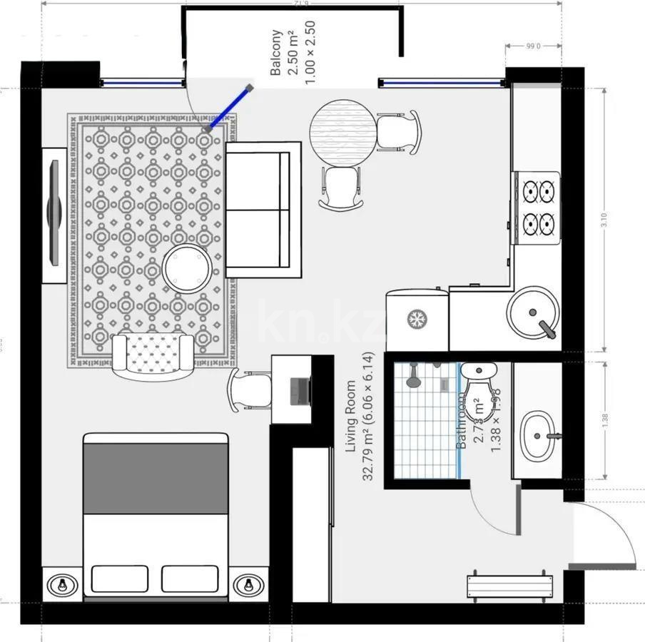 Продажа 1-комнатной квартиры, 35.6 м², ул. Казыбек би, дом  64 в Алматы - фото 4