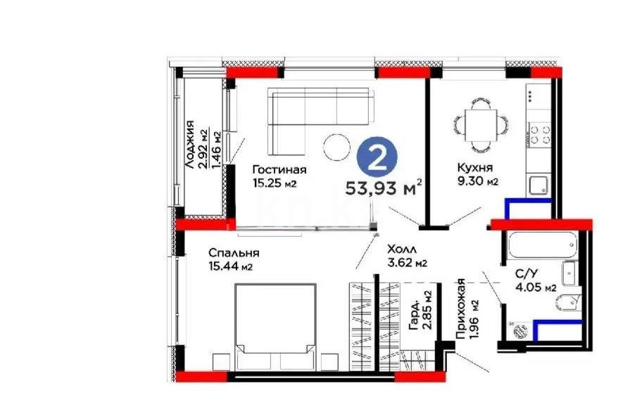 Продажа 2-комнатной квартиры, 54 м² в Астане