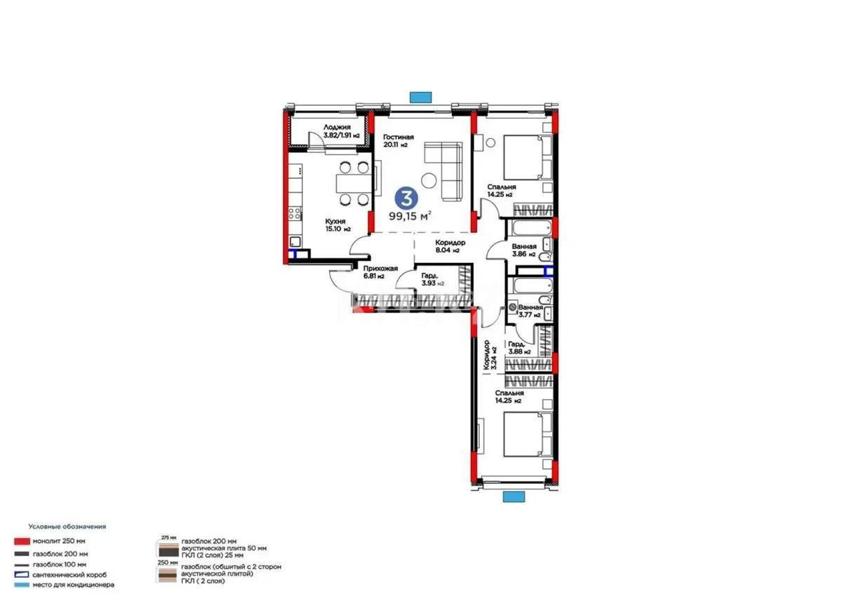 Продажа 3-комнатной квартиры, 100 м², ул. Е-899, дом  3 в Астане