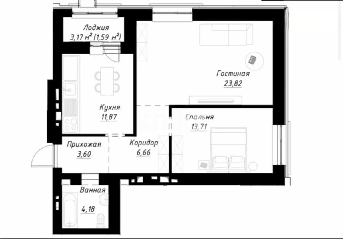 Продажа 2-комнатной квартиры, 65.43 м², ул. Калдаякова, дом  12 в Астане