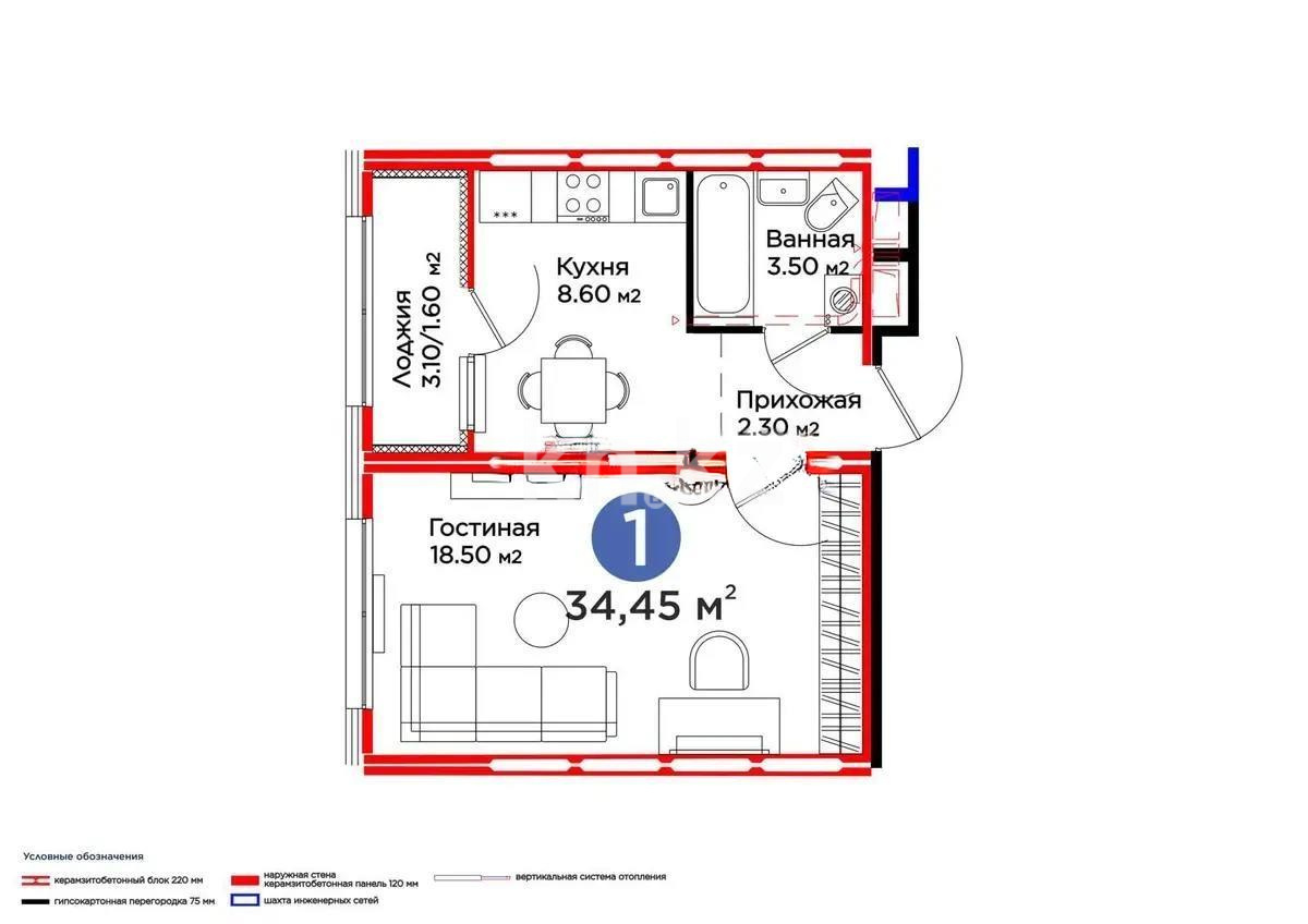 Продажа 1-комнатной квартиры, 34.5 м², ул. Е-509, дом  11 в Астане - фото 5