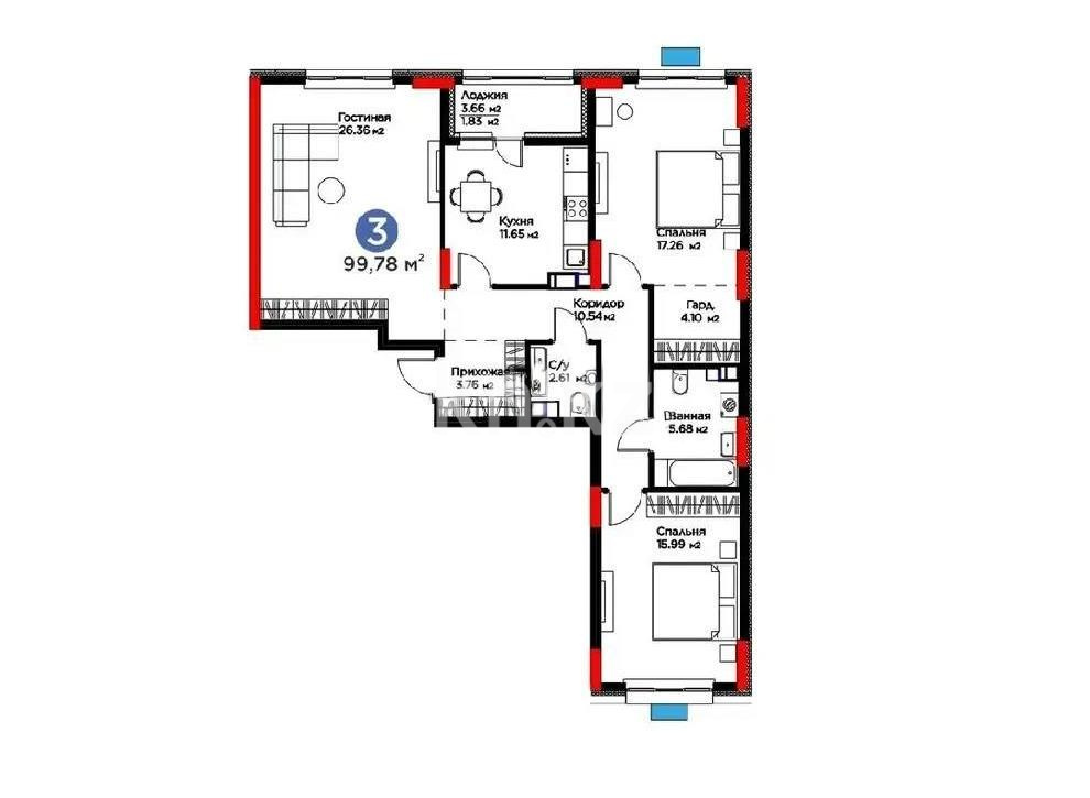 Продажа 3-комнатной квартиры, 99.78 м², ул. Рыскулова, дом  16/4 в Астане - фото 3