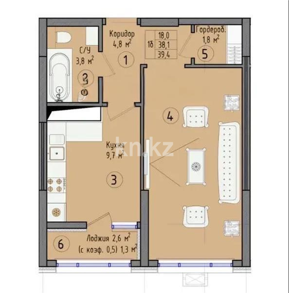 Продажа 1-комнатной квартиры, 40 м² в Астане