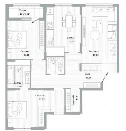 Продажа 3-комнатной квартиры, 97 м², пр. Туран, дом  39/2 стр в Астане