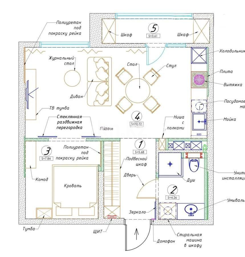 Продажа 1-комнатной квартиры, 44.6 м², ул. Толе би, дом  14/1 в Астане - фото 3