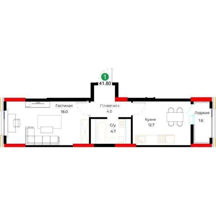 Продажа 1-комнатной квартиры, 41.8 м², ул. Молдагалиева, дом  9 в Астане